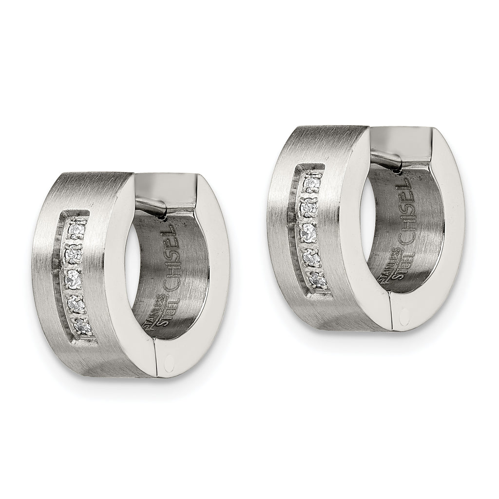Sophia Jewelers Unisex Stainless Steel CZ Hoop Earrings Polished & Brushed