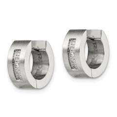 Sophia Jewelers Unisex Stainless Steel CZ Hoop Earrings Polished & Brushed
