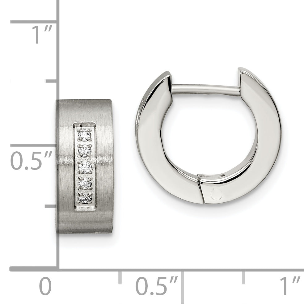 Sophia Jewelers Unisex Stainless Steel CZ Hoop Earrings Polished & Brushed