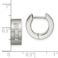 Sophia Jewelers Unisex Stainless Steel CZ Hoop Earrings Polished & Brushed