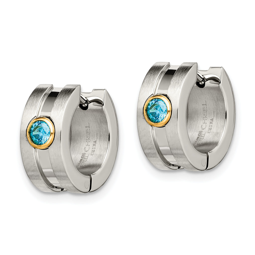 Sophia Jewelers Unisex Gold-Tone Stainless Steel Hoop Earrings with Blue CZ