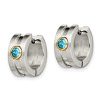 Sophia Jewelers Unisex Gold-Tone Stainless Steel Hoop Earrings with Blue CZ