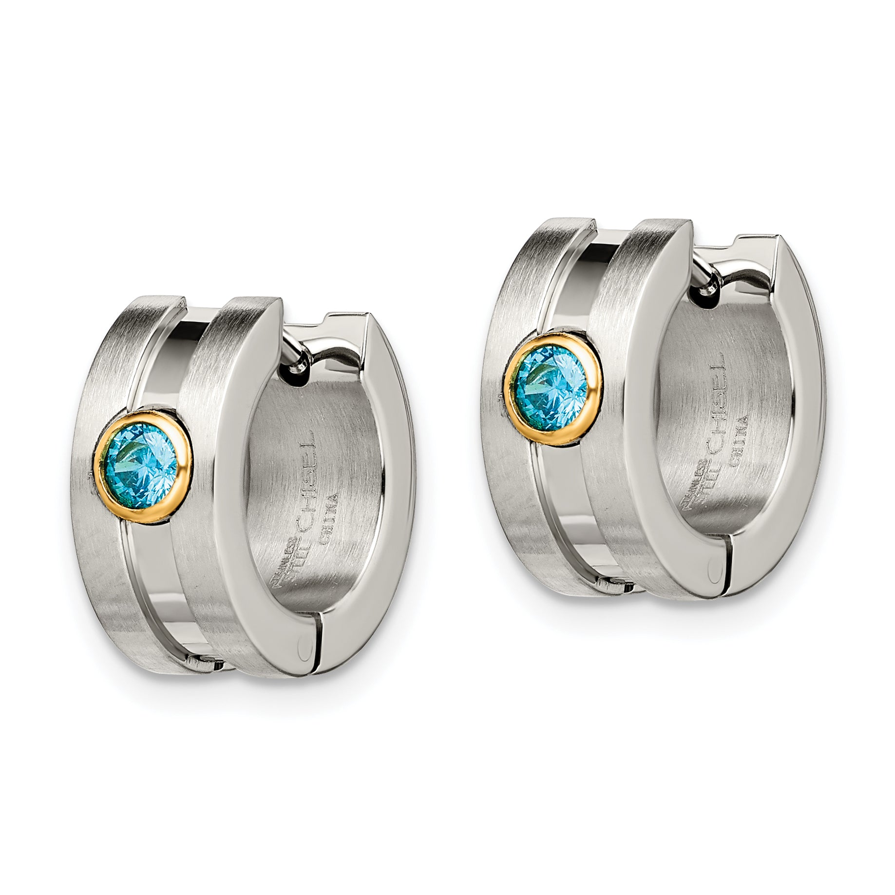 Sophia Jewelers Unisex Gold-Tone Stainless Steel Hoop Earrings with Blue CZ
