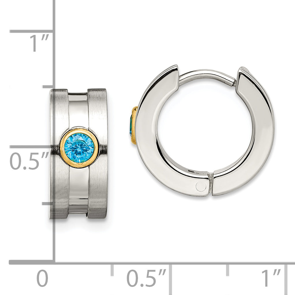 Sophia Jewelers Unisex Gold-Tone Stainless Steel Hoop Earrings with Blue CZ