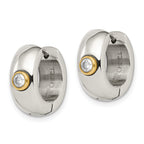 Chisel Gold-Tone Stainless Steel Hoop Earrings with CZ for Unisex Elegance