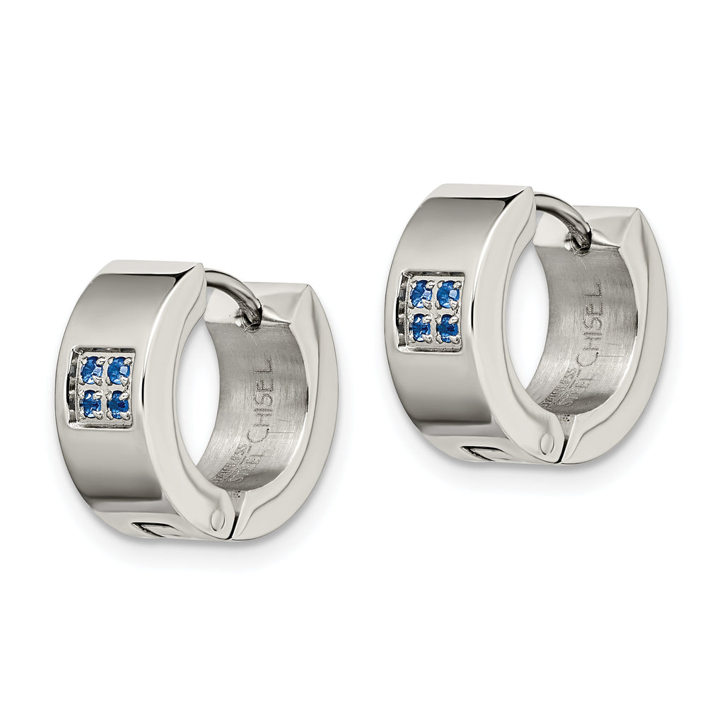 Blue CZ Hinged Hoop Earrings in Stainless Steel