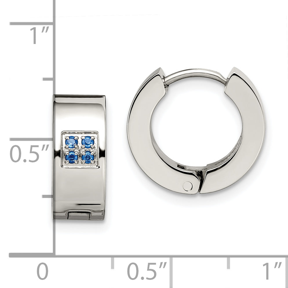 Blue CZ Hinged Hoop Earrings in Stainless Steel