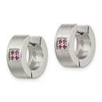 Sophia Jewelers Stainless Steel Pink CZ Unisex Hoop Earrings, Polished & Brushed Finish