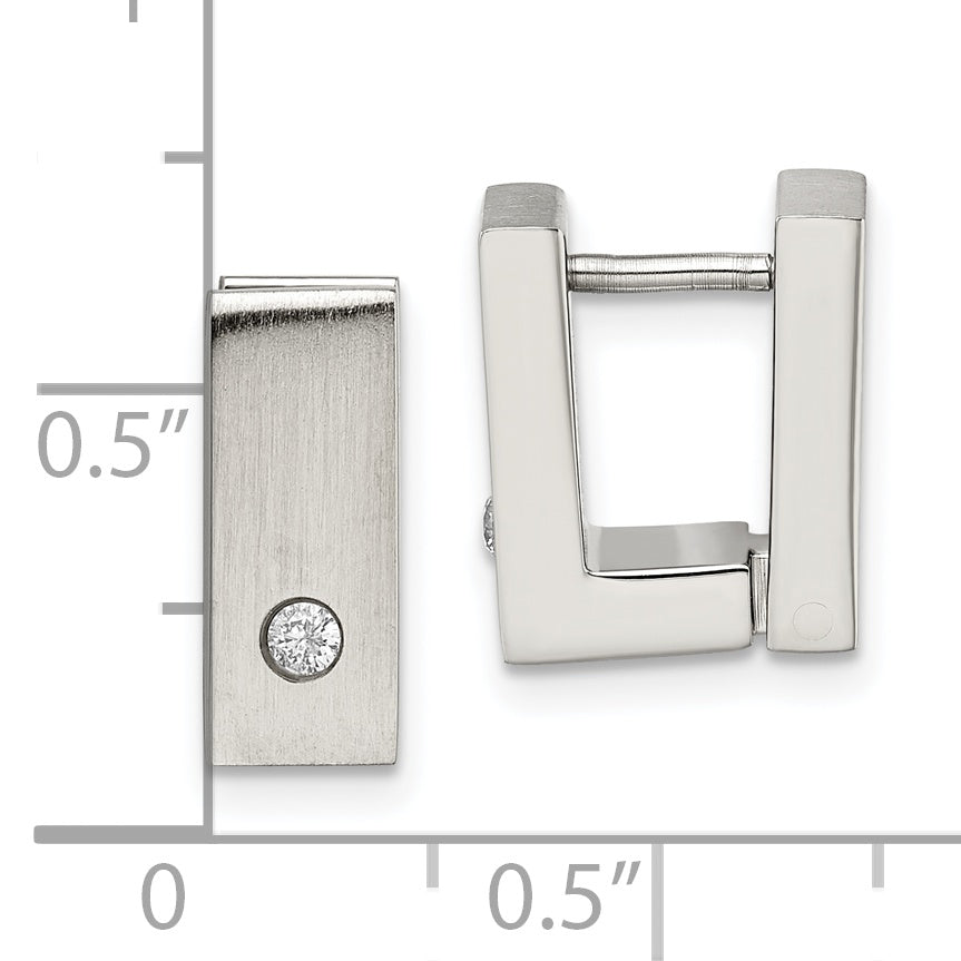 Unisex Stainless Steel Hoop Earrings with CZ Brushed Polished Hinged