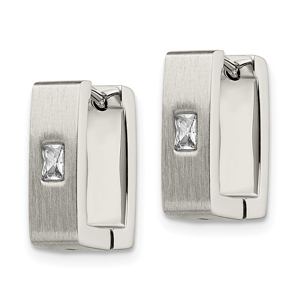Sophia Jewelers Stainless Steel CZ Hinged Unisex Hoop Earrings