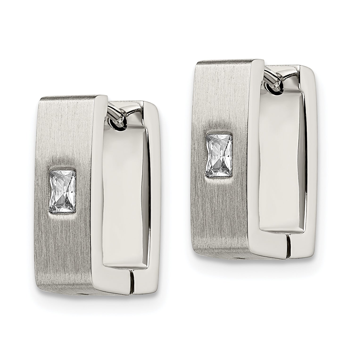 Sophia Jewelers Stainless Steel CZ Hinged Unisex Hoop Earrings