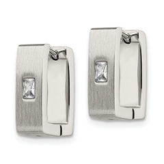 Sophia Jewelers Stainless Steel CZ Hinged Unisex Hoop Earrings