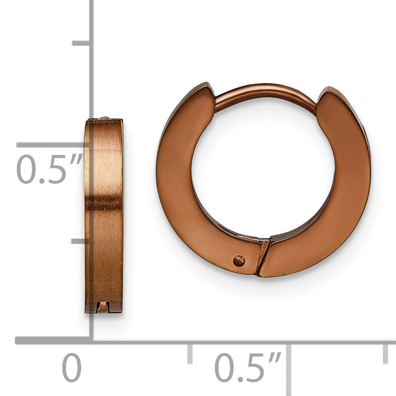 Brushed Hinged Hoop Earrings in Brown IP-Plated Stainless Steel