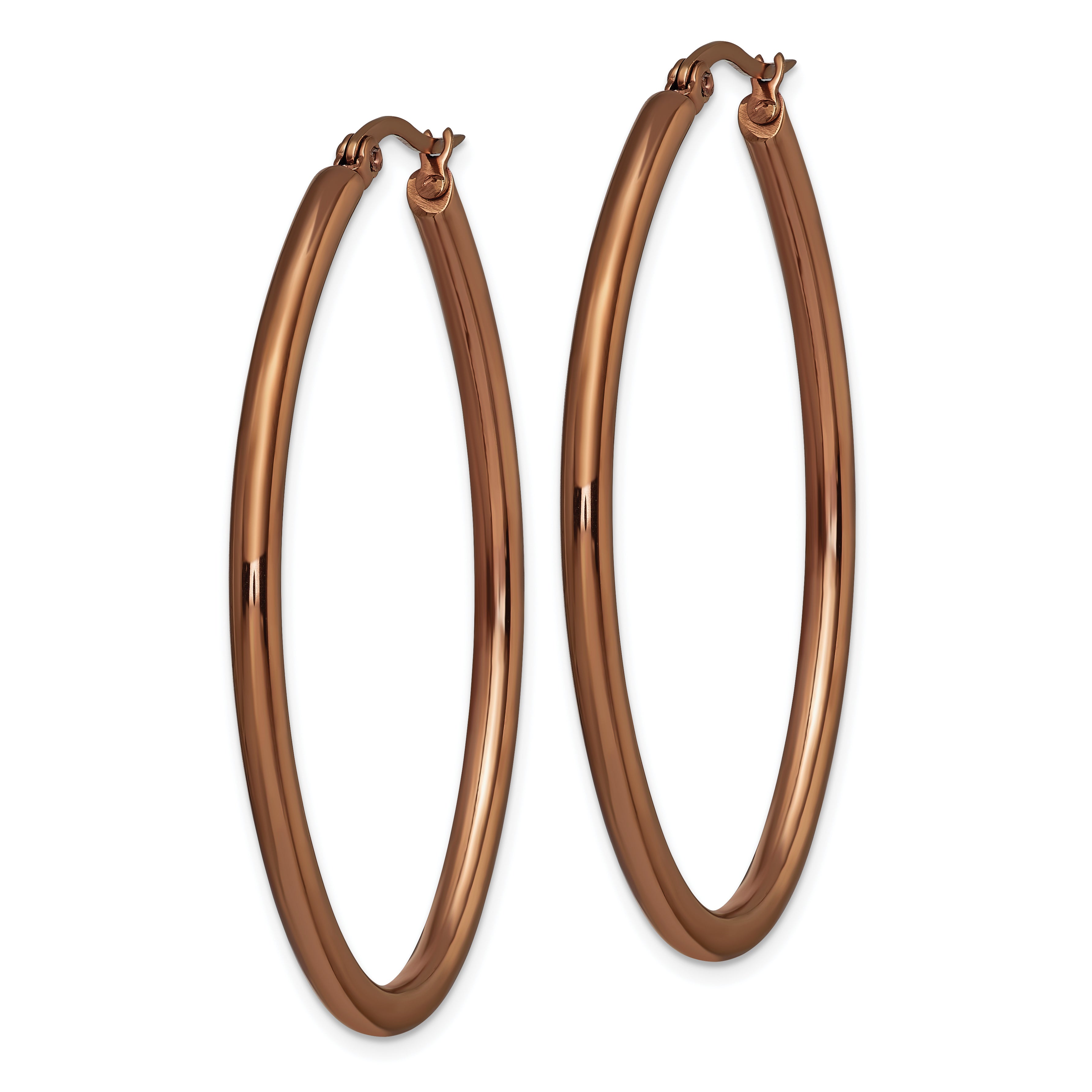 Brown IP-Plated Oval Hoop Earrings in Stainless Steel