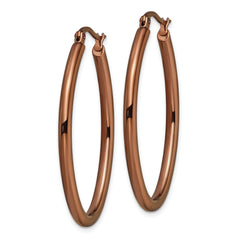 Sophia Jewelers Polished Brown Stainless Steel Oval Hoop Earrings Gift Ready