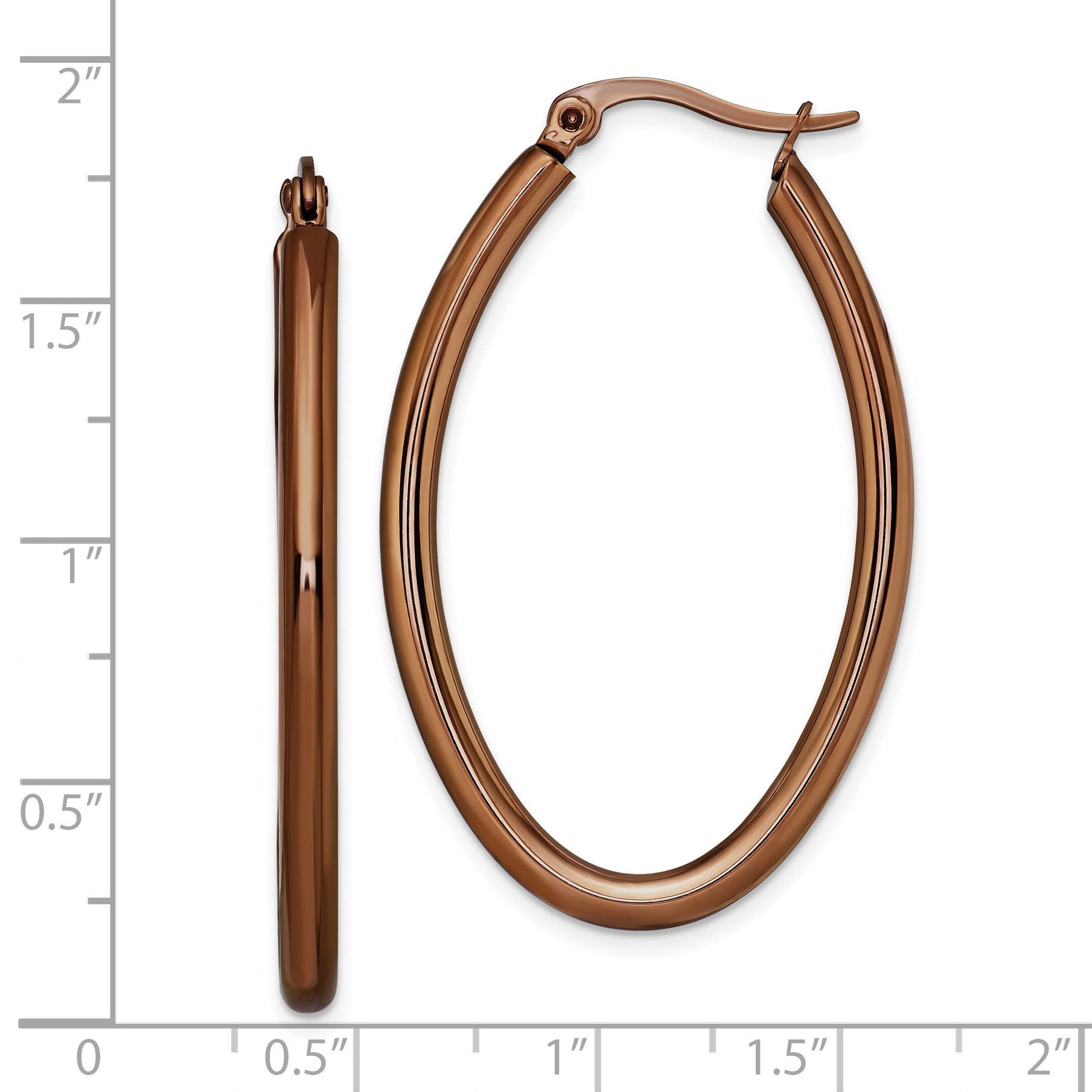 Sophia Jewelers Polished Brown Stainless Steel Oval Hoop Earrings Gift Ready
