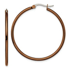 Chisel Stainless Steel Polished Brown IP-plated 40mm Diameter 2mm Hoop Earrings