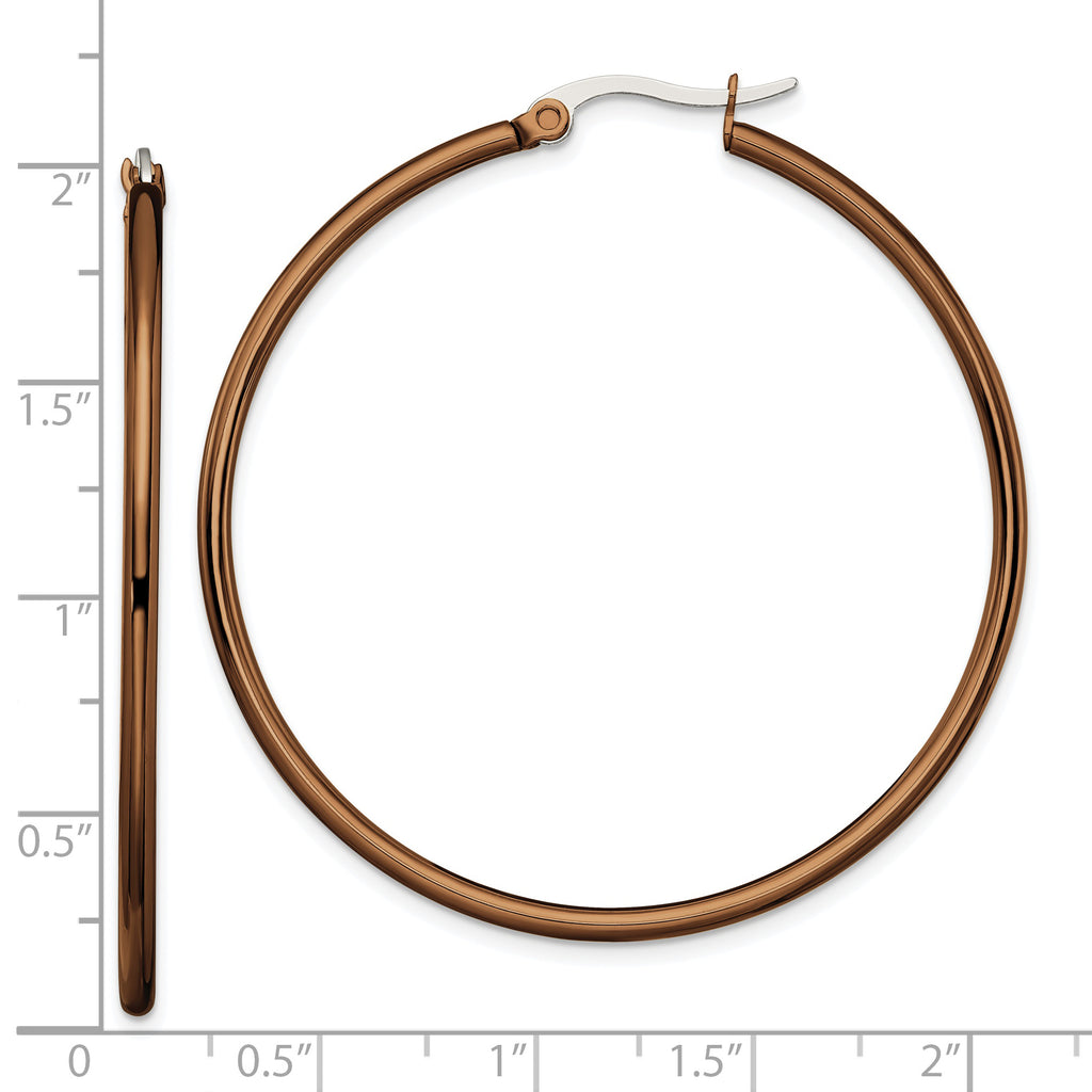 Sophia Jewelers Women's Polished Brown Stainless Steel Hoop Earrings Gift Ready