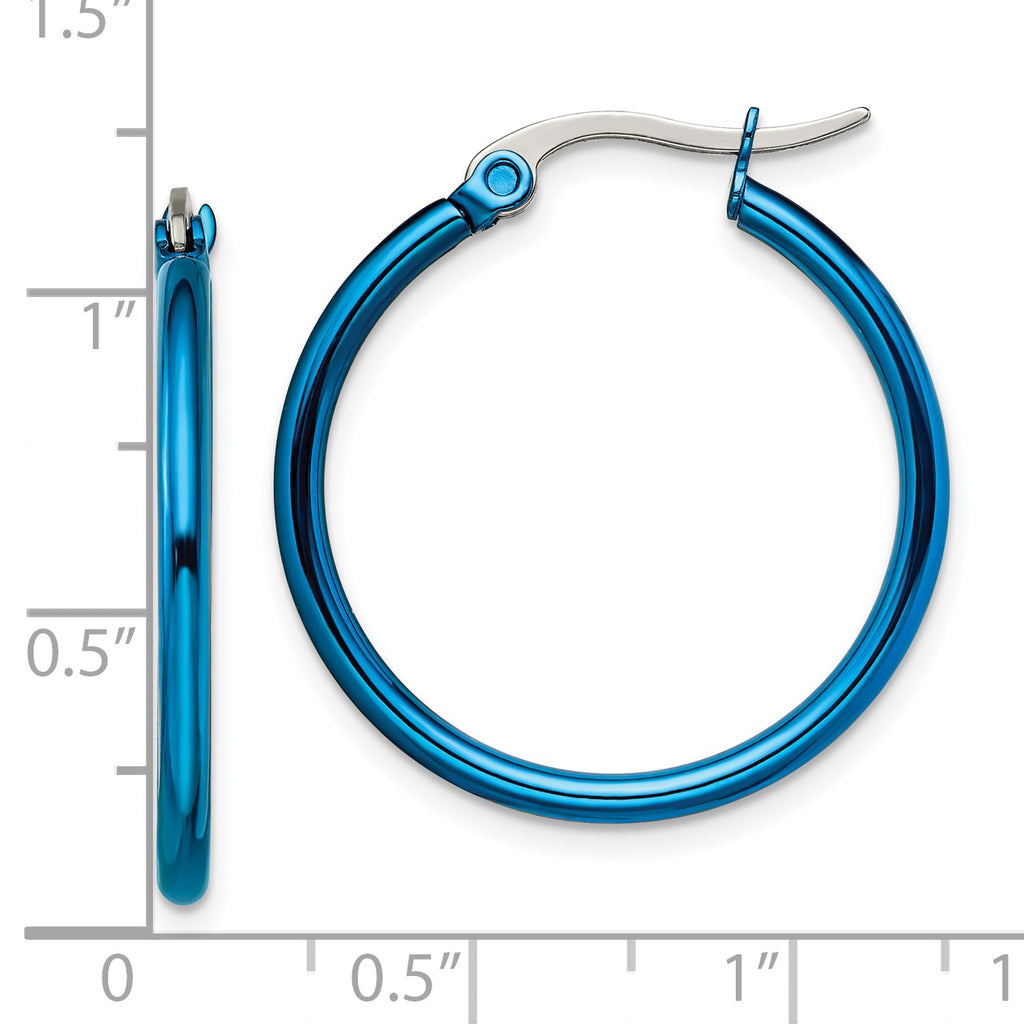 Blue IP-Plated Hoop Earrings in Stainless Steel, 26mm
