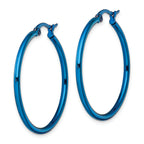 Blue IP-Plated Hoop Earrings in Stainless Steel, 32mm
