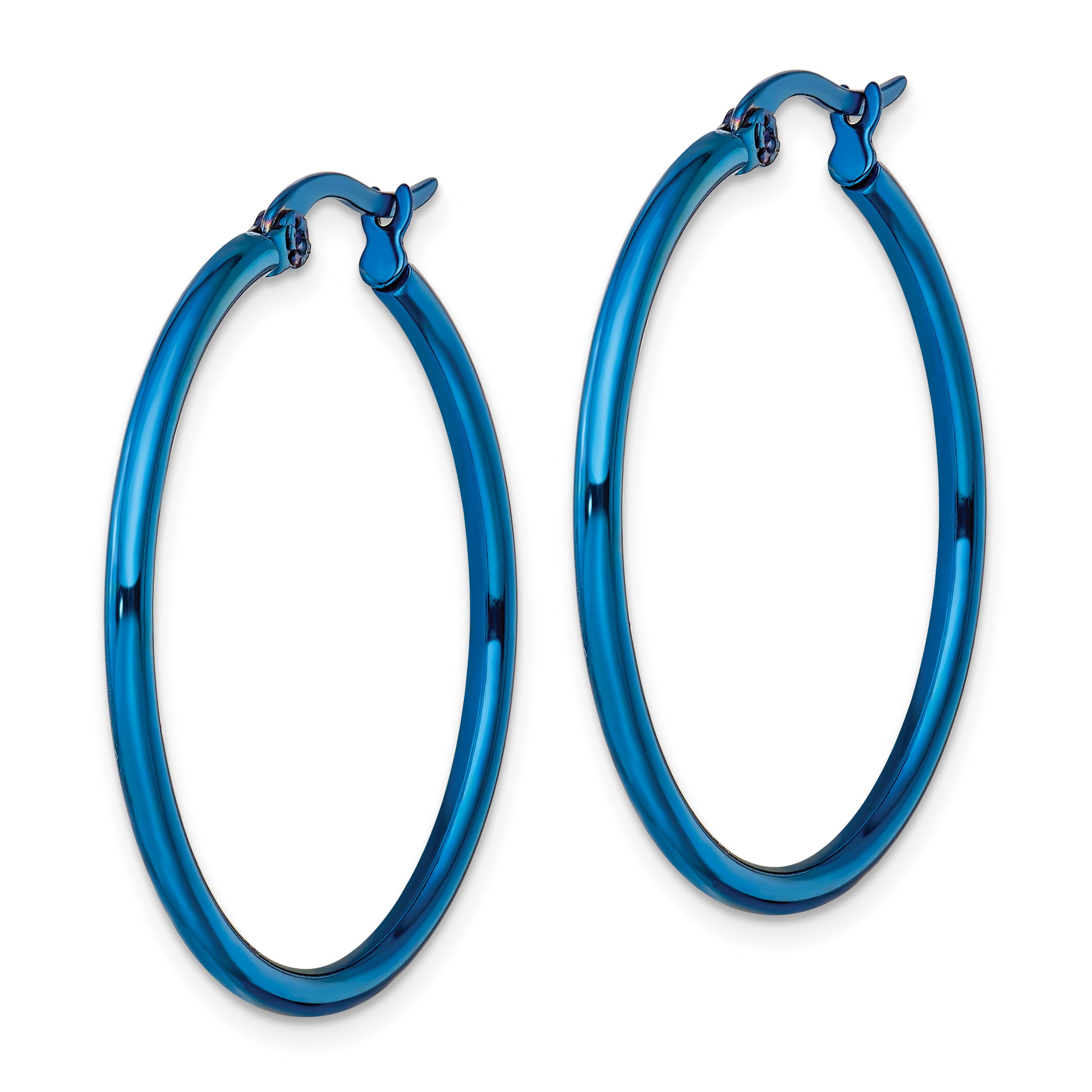 Blue IP-Plated Hoop Earrings in Stainless Steel, 32mm