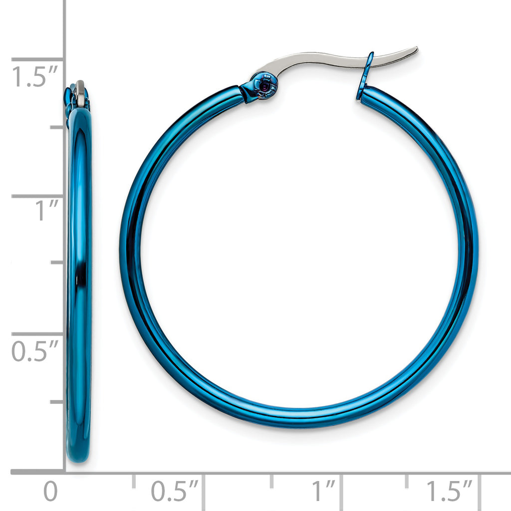 Blue IP-Plated Hoop Earrings in Stainless Steel, 32mm