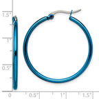 Blue IP-Plated Hoop Earrings in Stainless Steel, 32mm