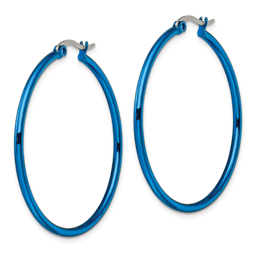 Blue IP-Plated Hoop Earrings in Stainless Steel, 42mm