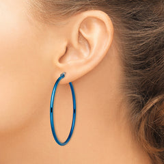 Sophia Jewelers Stainless Steel Blue Polished Hoop Earrings Gift Ready