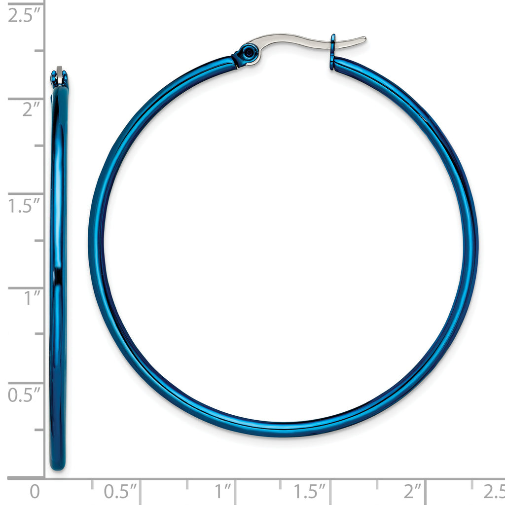 Sophia Jewelers Stainless Steel Blue Polished Hoop Earrings Gift Ready