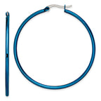 Chisel Stainless Steel Polished Blue IP-plated 49.5mm Diameter 2mm Hoop Earrings