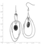 Sophia Jewelers Stainless Steel Black Glass Oval Dangle Earrings Modern Elegance