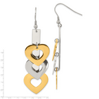 Stainless Steel Gold-Tone Heart Dangle Earrings with Polished Finish