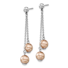 Stainless Steel Champagne Simulated Pearl Post Dangle Earrings