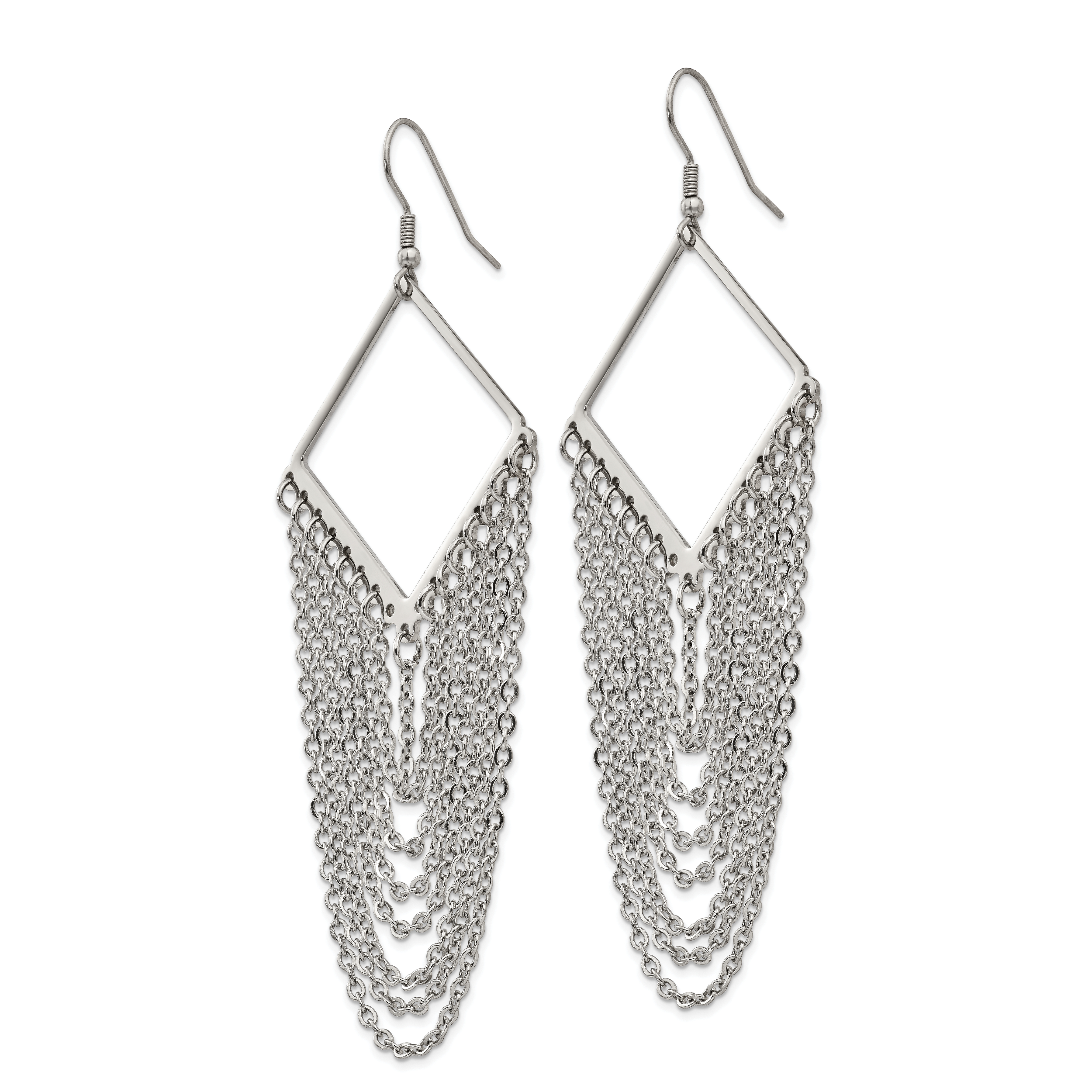Sophia Jewelers Stainless Steel Dangle Earrings with Polished Multi Chain Design