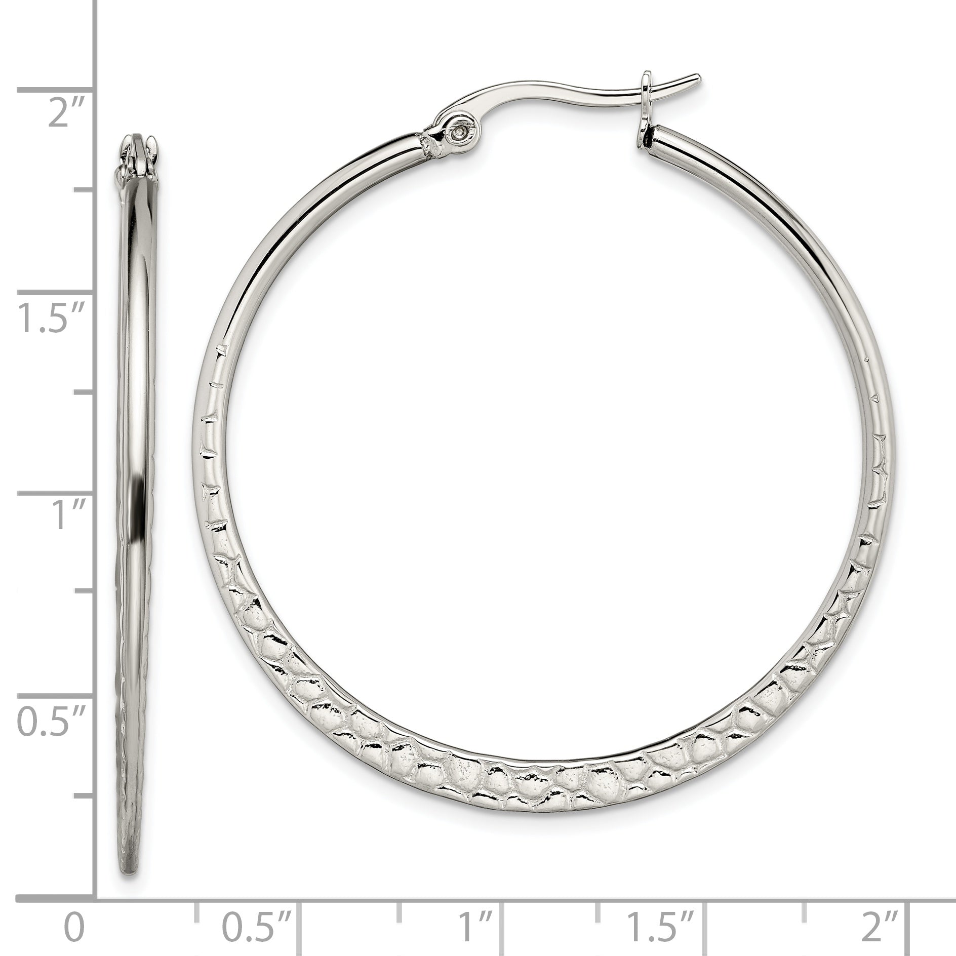 Sophia Jewelers Polished Stainless Steel Hoop Earrings with Textured Finish 40mm