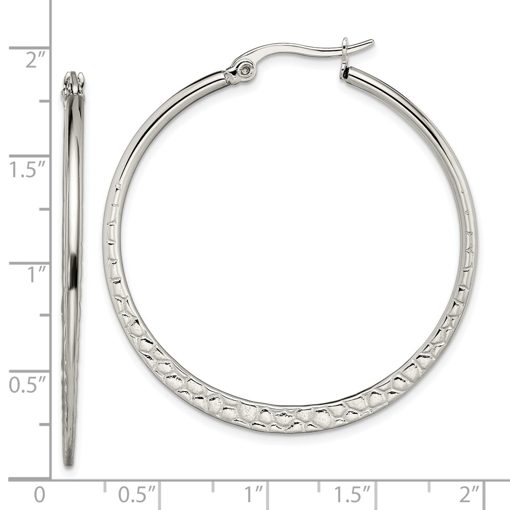 Sophia Jewelers Polished Stainless Steel Hoop Earrings with Textured Finish 40mm