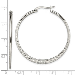 Sophia Jewelers Polished Stainless Steel Hoop Earrings with Textured Finish 40mm