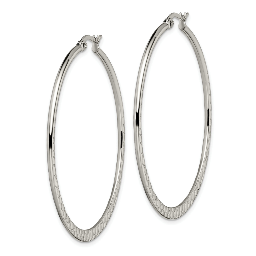 Polished & Textured Hoop Earrings in Stainless Steel, 50mm