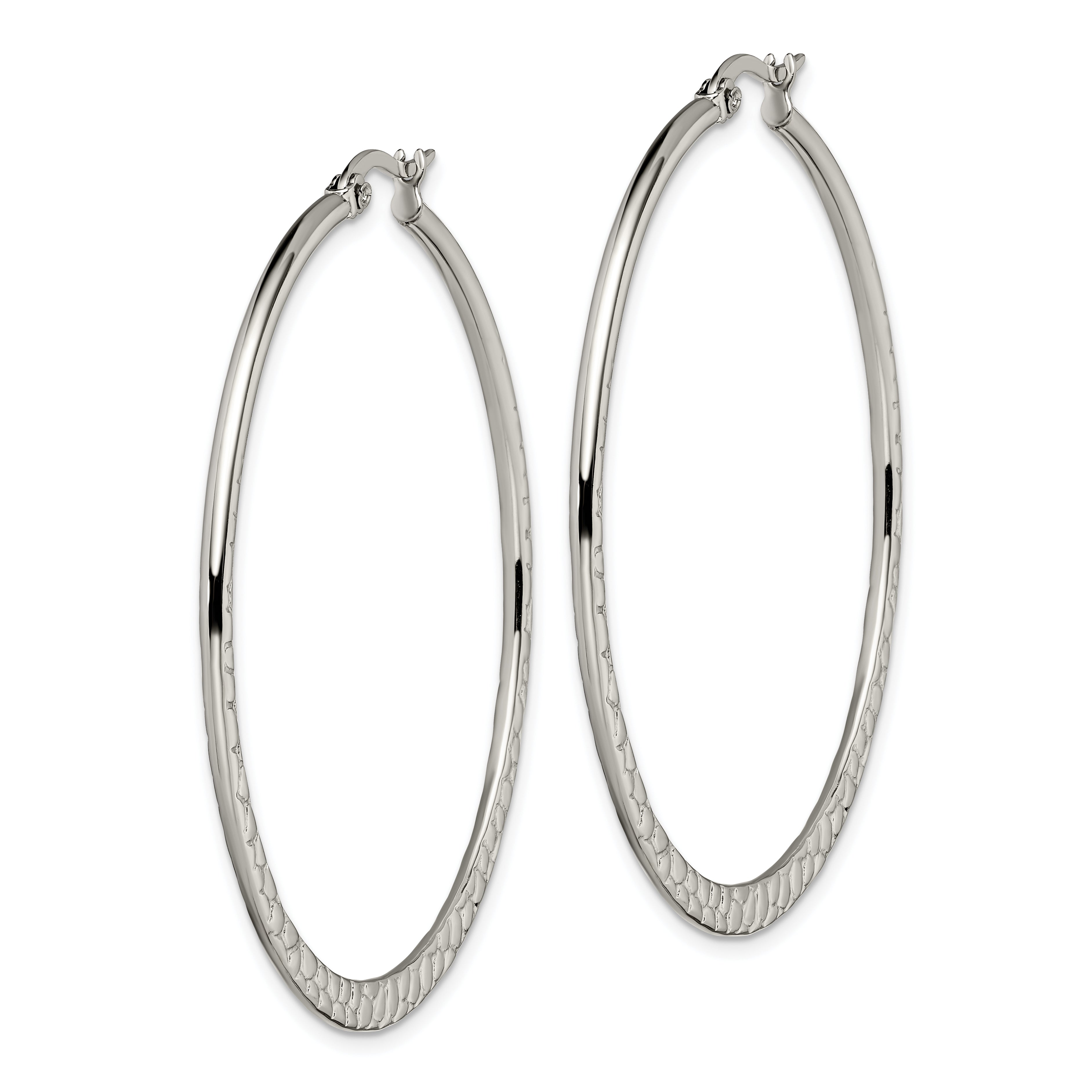 Polished & Textured Hoop Earrings in Stainless Steel, 50mm