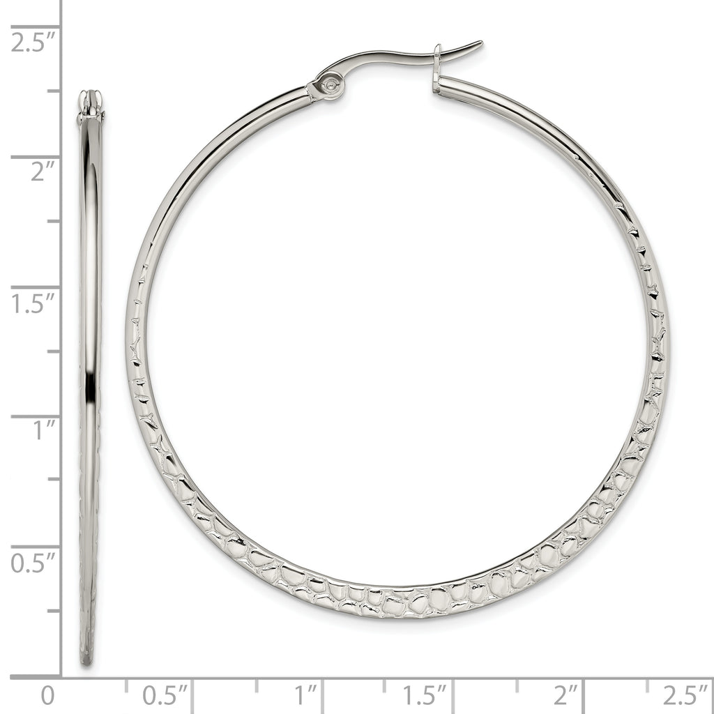 Polished & Textured Hoop Earrings in Stainless Steel, 50mm
