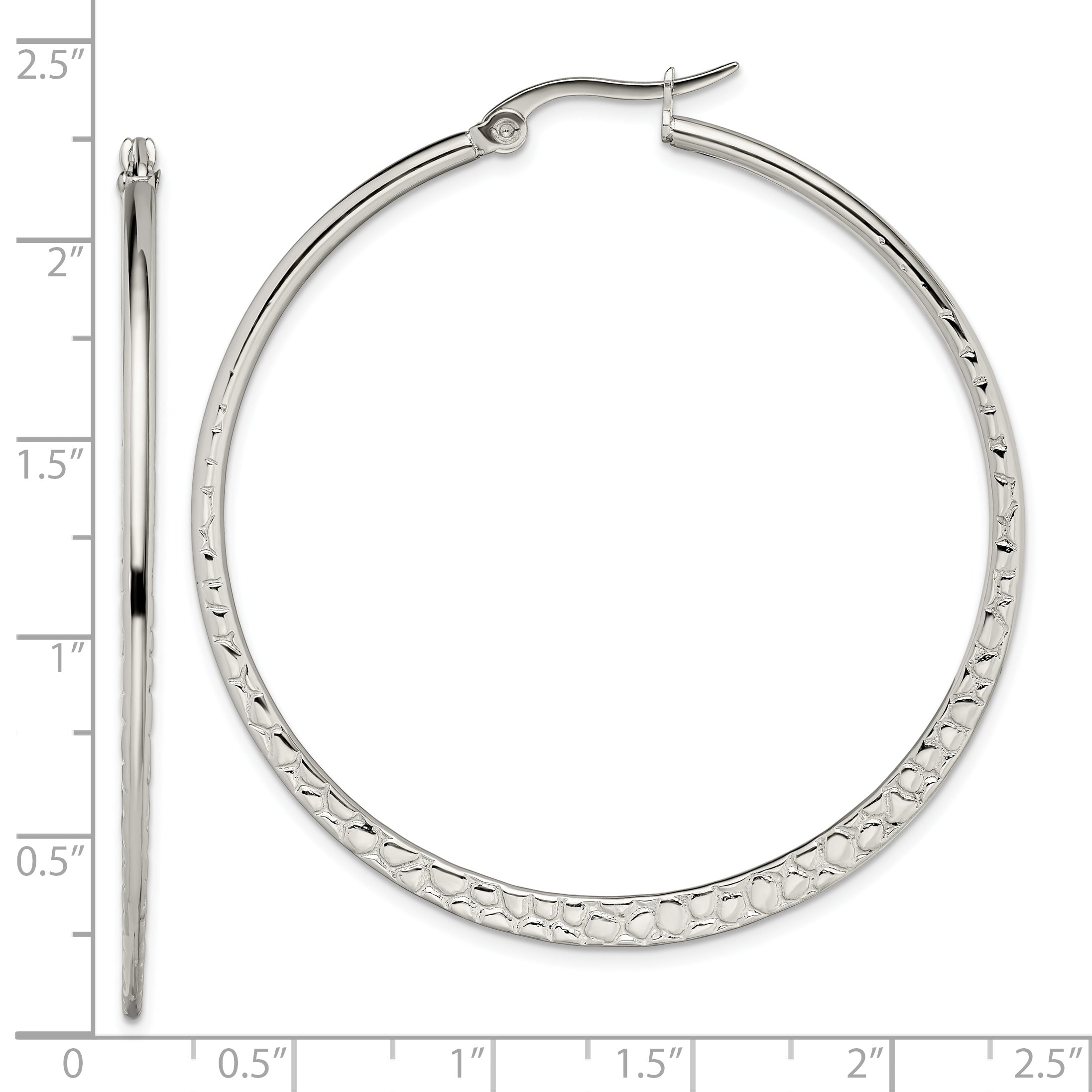 Polished & Textured Hoop Earrings in Stainless Steel, 50mm