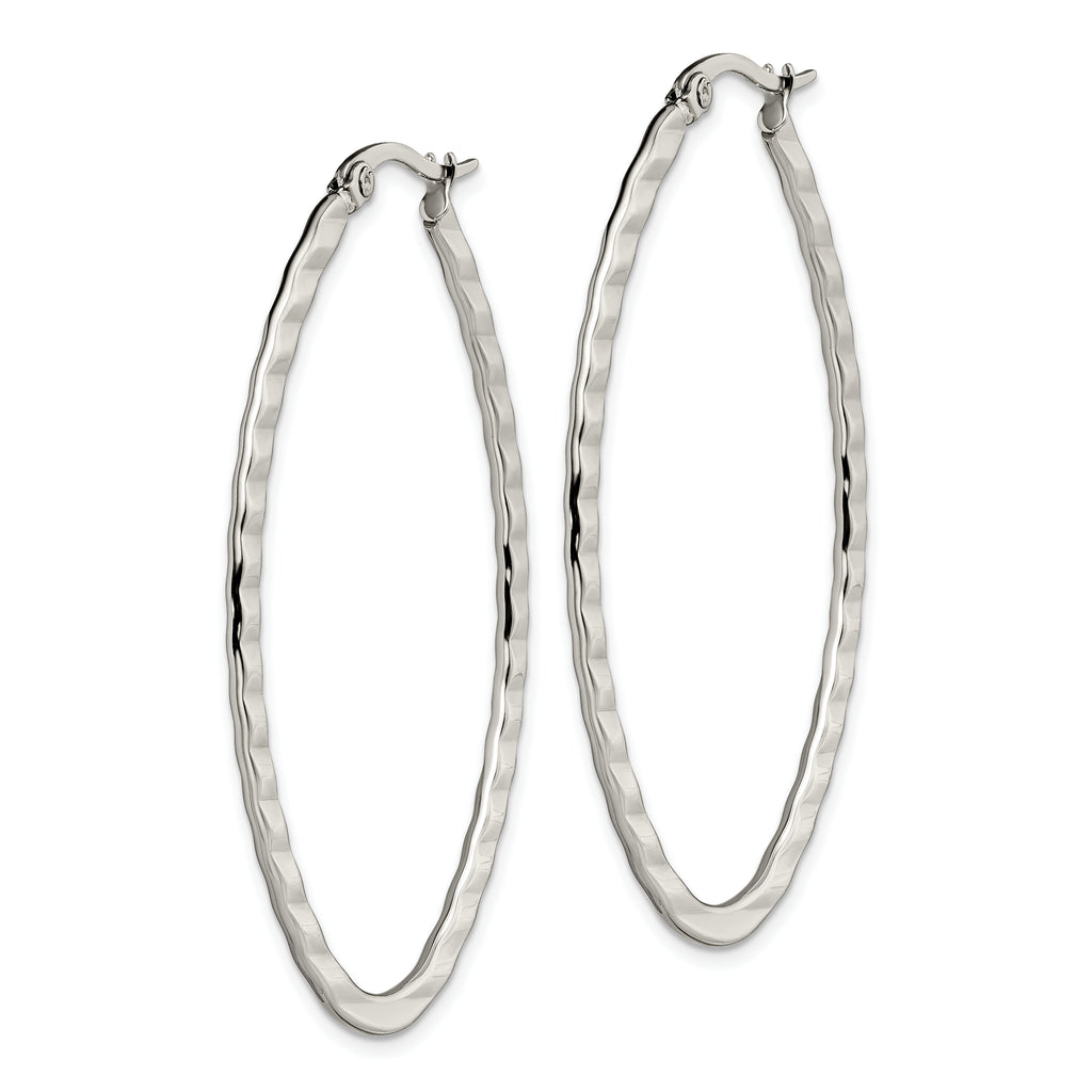 Polished & Textured Oval Hoop Earrings in Stainless Steel