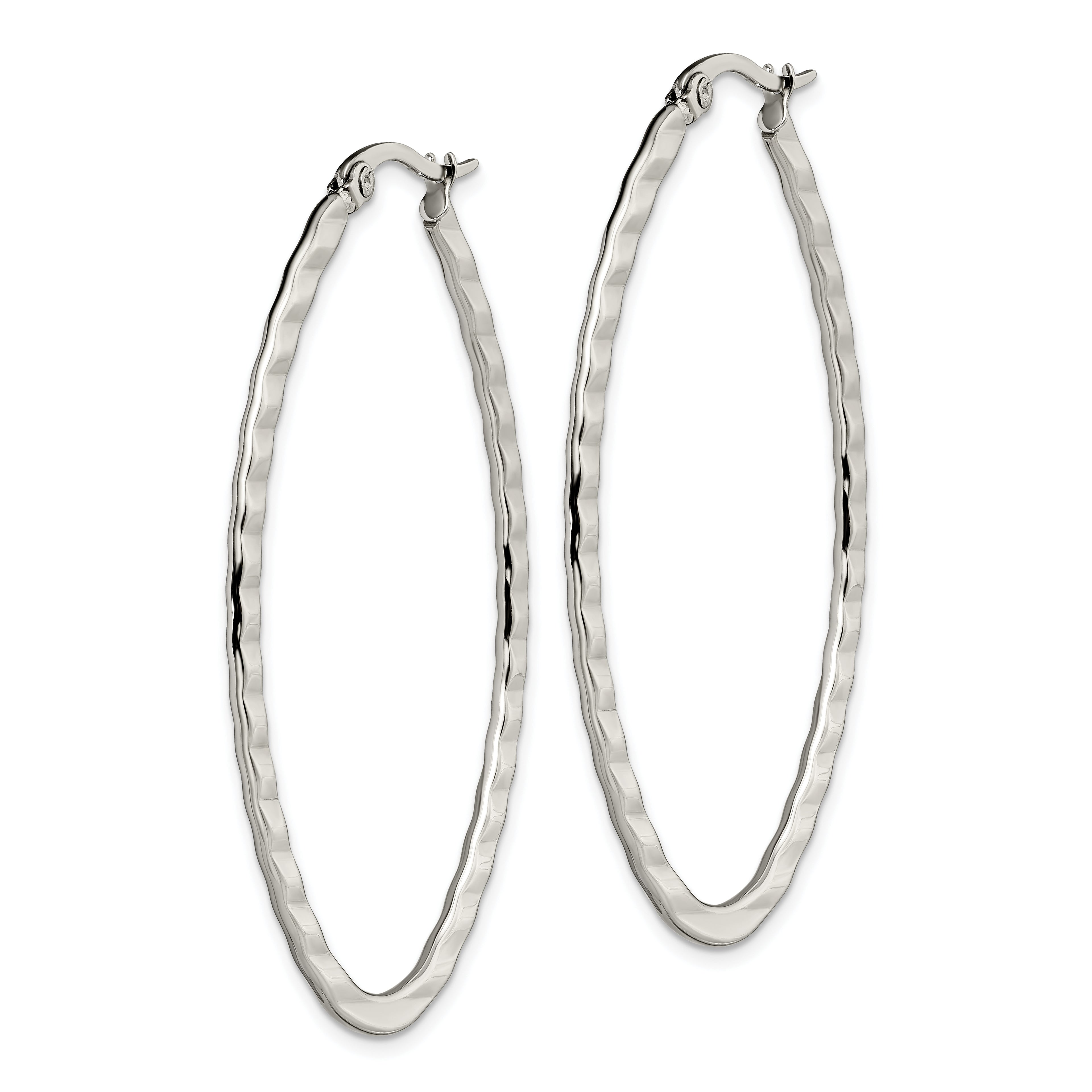 Polished & Textured Oval Hoop Earrings in Stainless Steel