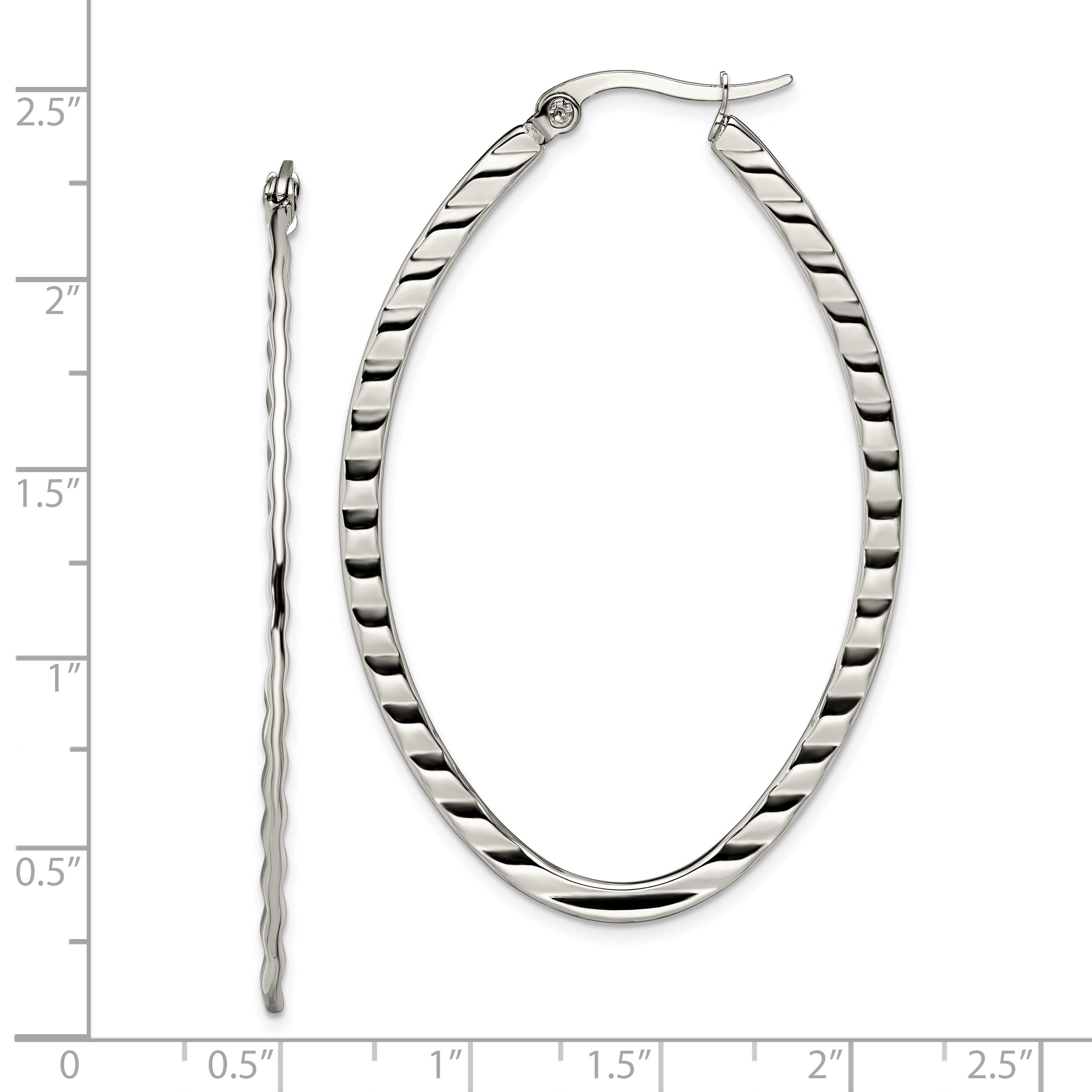 Polished & Textured Oval Hoop Earrings in Stainless Steel