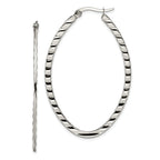 Chisel Stainless Steel Polished and Textured Oval Hoop Earrings