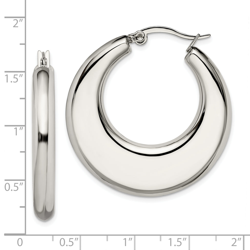 Polished Hollow Hoop Earrings in Stainless Steel, 35mm