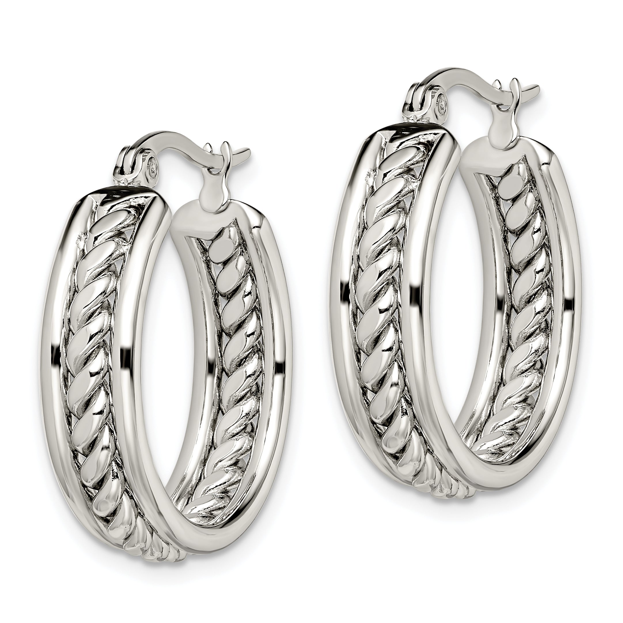 Twisted Hoop Earrings in Stainless Steel, 25mm