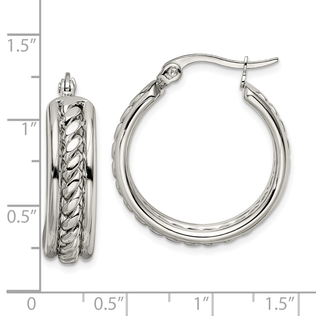 Twisted Hoop Earrings in Stainless Steel, 25mm