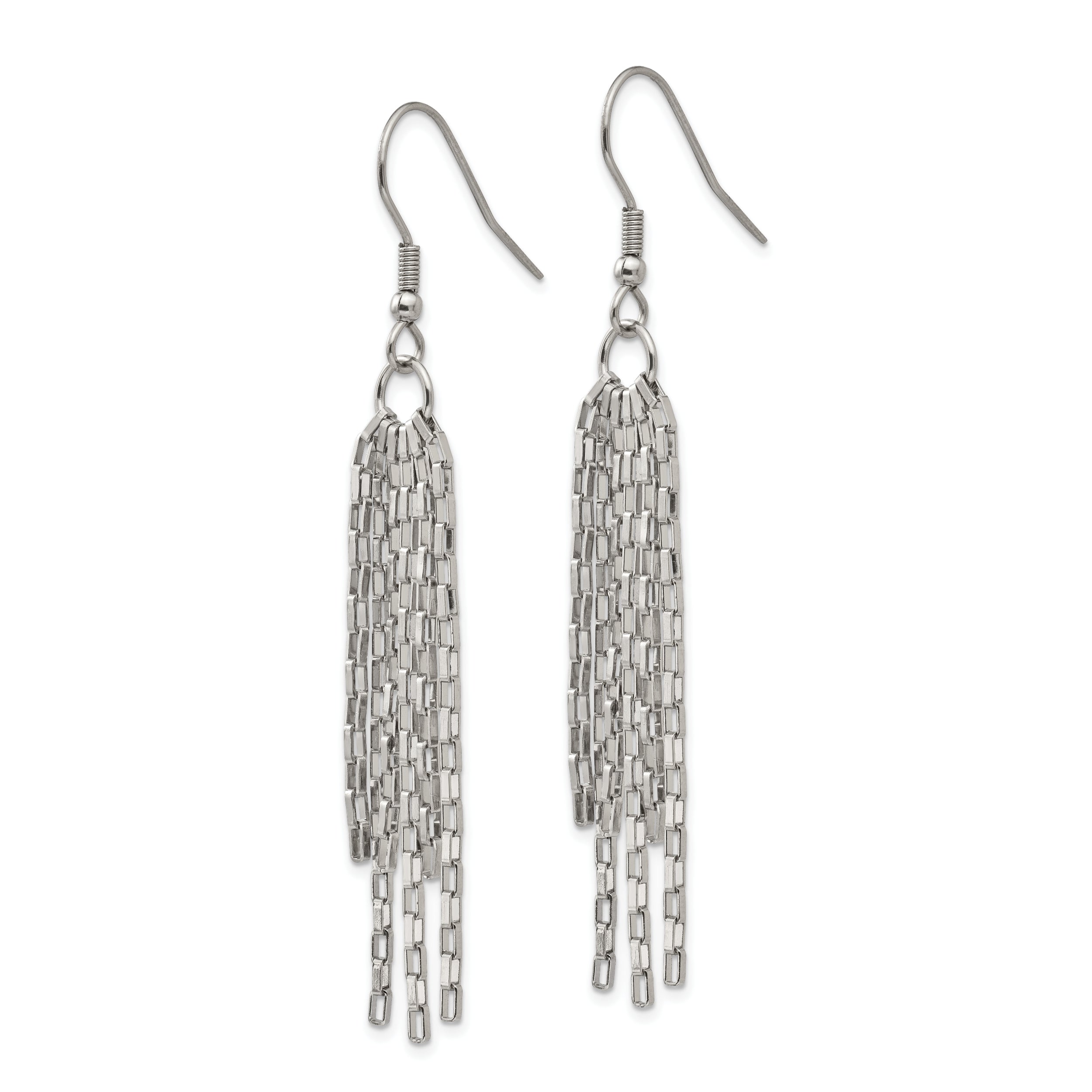 Chisel Stainless Steel Polished Multi Strand Box Chain Dangle Earrings